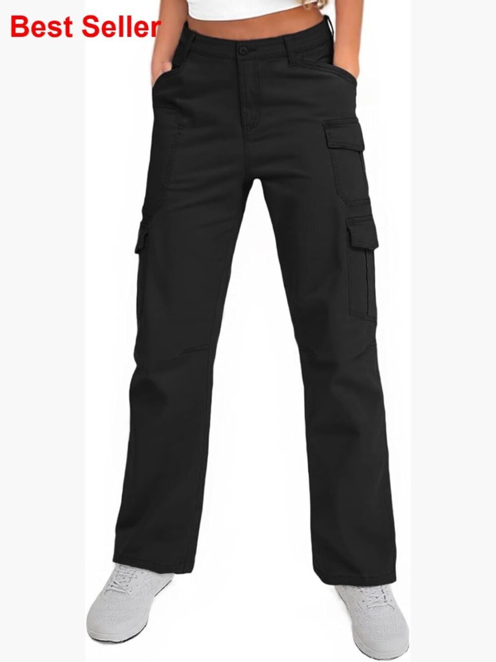 Cotton Cargo Pants with Elastic Waist and 8 Pockets for Hiking